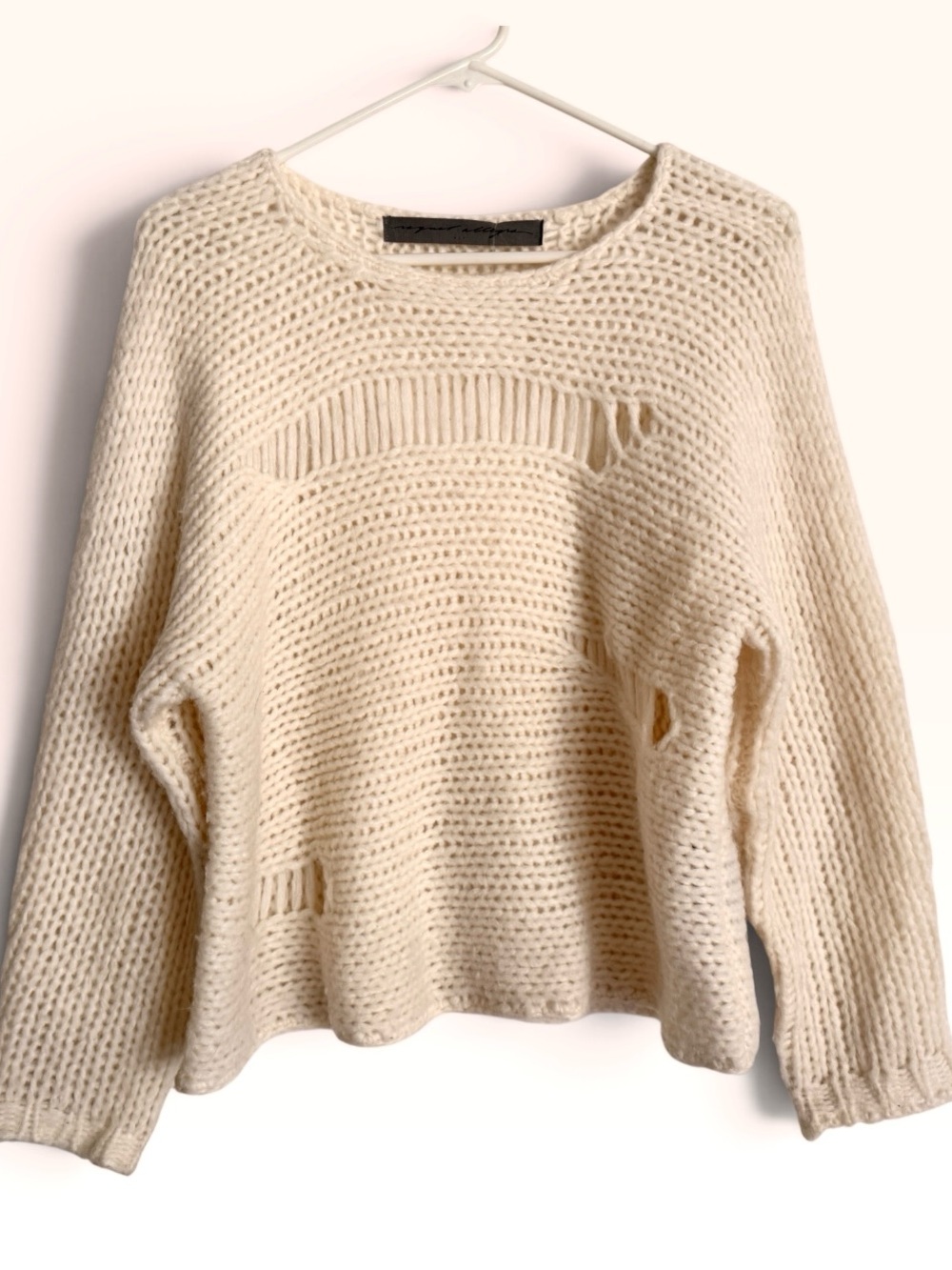 RAQUEL ALLEGRA DECONSTRUCTED cream ALPACA blend chunky soft SWEATER 1/XS